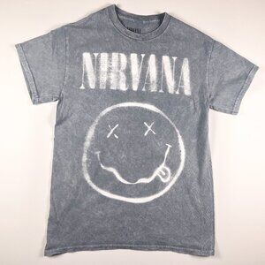 Nirvana T-Shirt Blue Smiley Face Graphic Band Tee Short Sleeve NWOT Size S